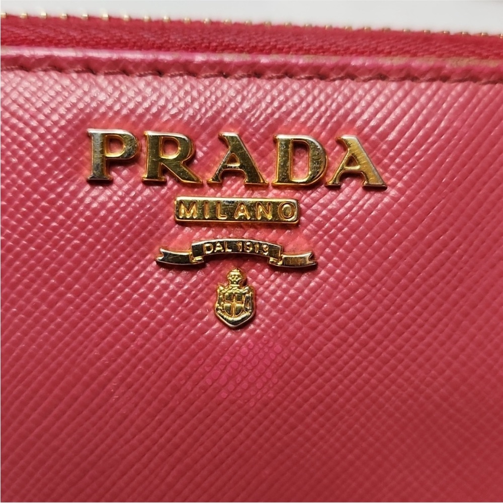 Prada Pink Saffiano Leather Zip Around Wallet